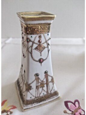 Antique Morimura Brothers Nippon Hand Painted with gemstone Hatpin Holder 1920